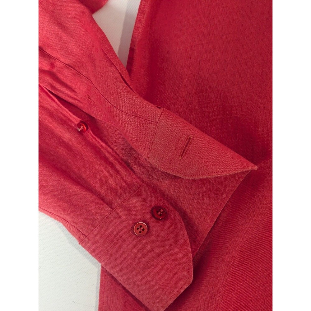 Aster 1973 Mens Dress Shirt 41 16 solid Coral Button Down Linen made in Italy - Picture 4 of 12